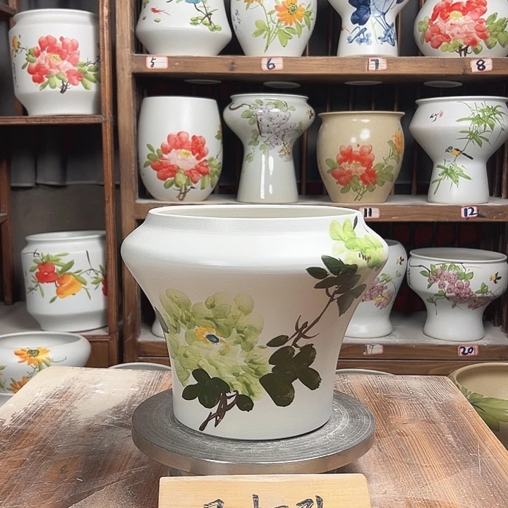 摆件高20口18.5绿绿绿牡丹新款陶瓷陶瓷