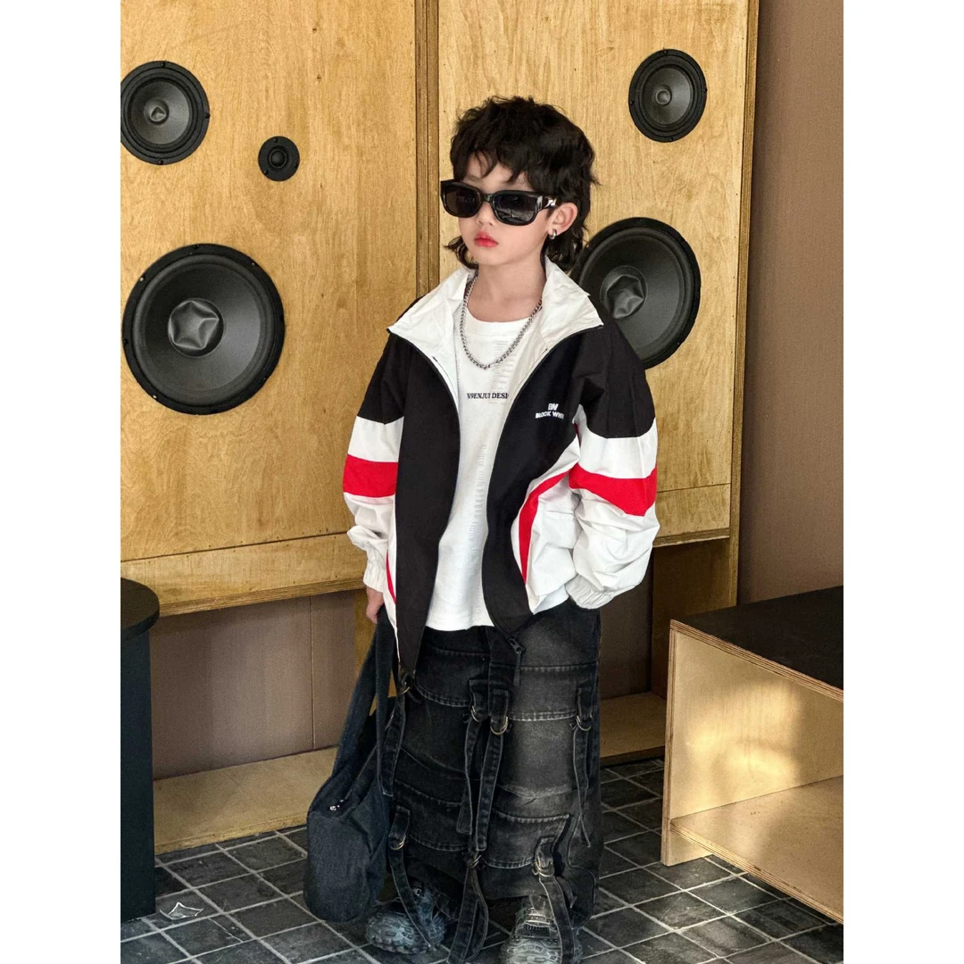 GXM2025春季儿童痞帅外套新款宽松上衣开衫潮酷中童时尚个性休闲