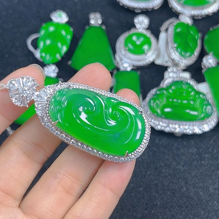 翡翠银S925镶嵌吊坠(不含链)