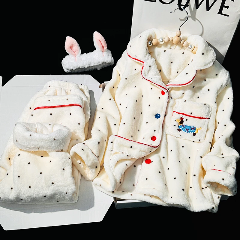 冬季女孩甜美睡衣女童法兰绒加厚套装可爱少女初中学生保暖家居服