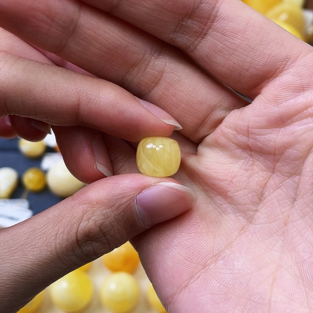 蜜蜡未镶嵌珠宝奇石11.5*10mm黄白妖花老型珠