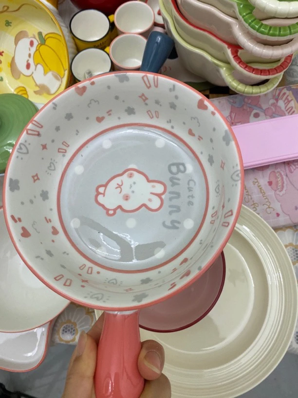 手柄碗可爱陶瓷釉下彩