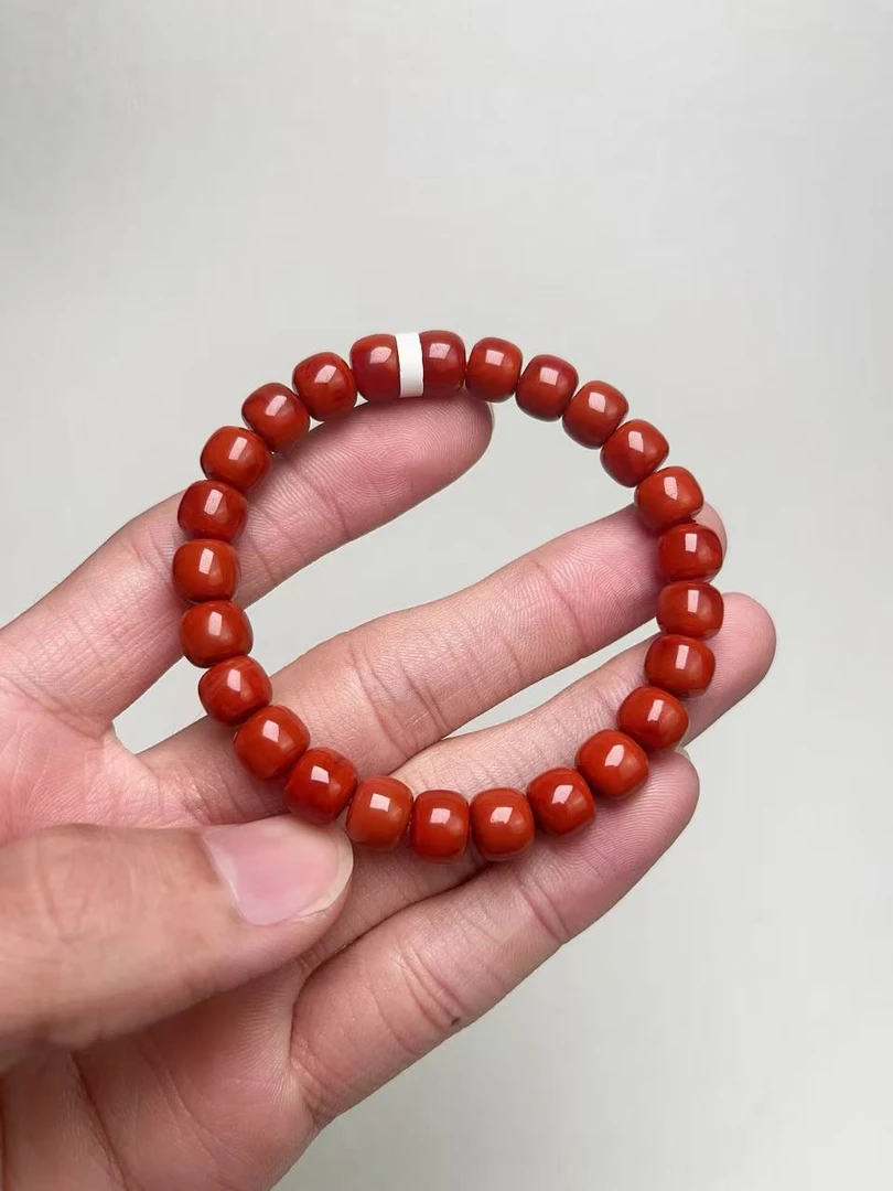 909C31凉山瓦西料南红满色肉锦红老型单圈手串