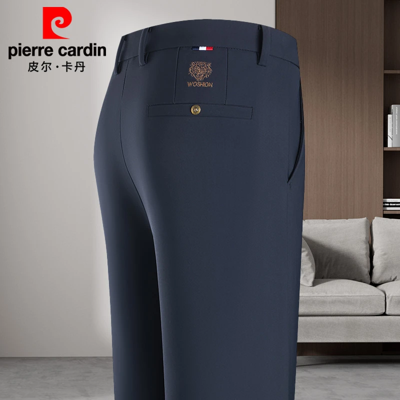 皮尔卡丹桑蚕丝夏季男装正品休闲裤无痕弹力直筒西裤商务休闲男裤