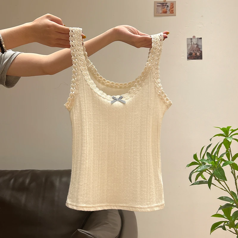 通勤纯欲风蕾丝蝴蝶结吊带小背心2025春夏季甜妹内搭外穿小上衣女