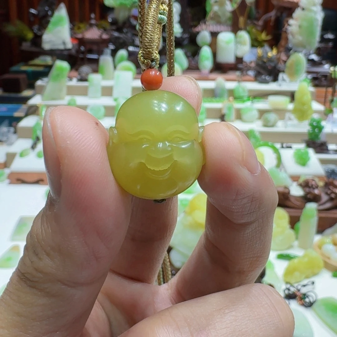 和田玉未镶嵌挂件和田玉黄口佛头吊坠