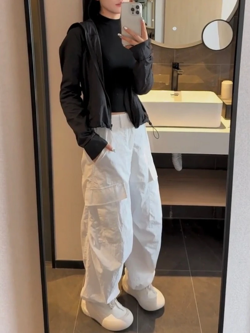 女森说夏季薄款休闲轻薄套装时尚透气连帽长袖防晒外套口袋工装裤