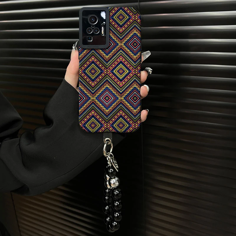 适用于【vivox50pro】复古菱格花纹ins风小羊皮创意网红手机壳女款