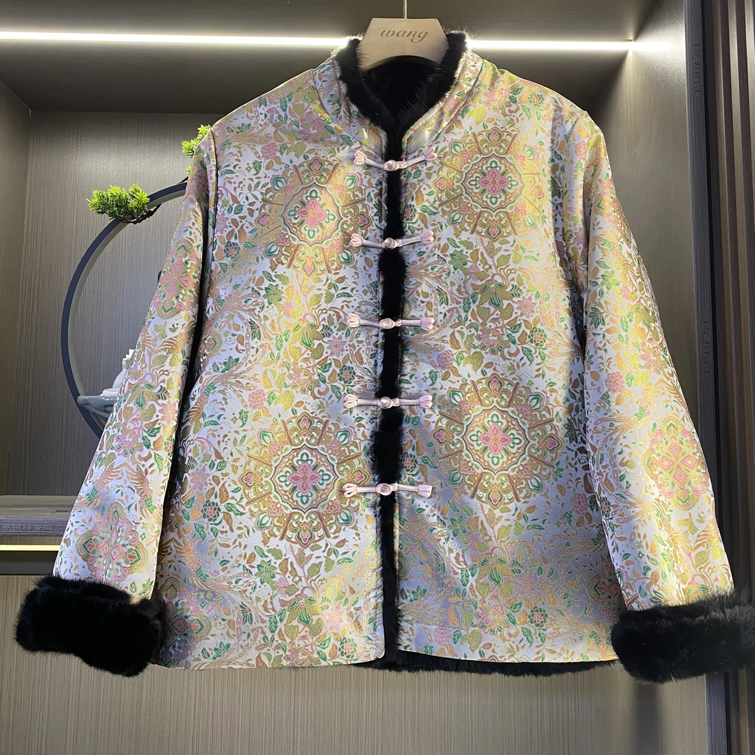 【半缕烟】双面穿桑蚕丝水貂毛新中式国风加厚保暖外套