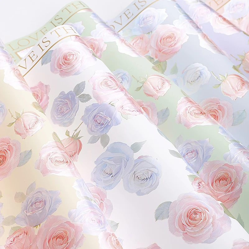 【微花宝】霓虹玫瑰新款花束包装纸花店花艺包装材料玫瑰图案防水