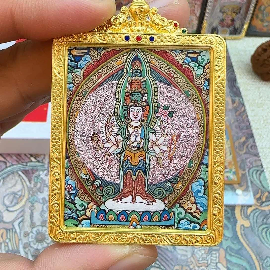 热贡纯手绘千手千眼观音菩萨鼠守护