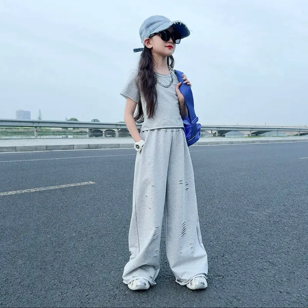 女童夏装潮洋气夏季运动女孩中大童休闲阔腿裤套装两件套新款