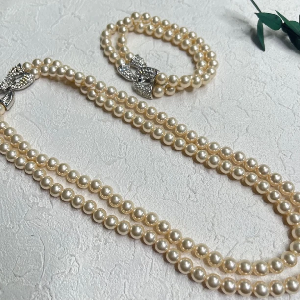 铜合金仿珍珠项链 【六六中古】孤品优雅感项链手链套装th4556