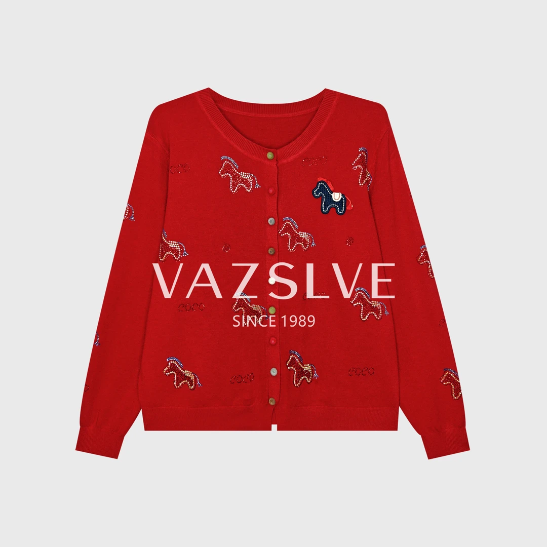 【VAZSLVE/全新奢品】捡漏秋冬烫钻小马保暖时尚开衫毛衣MY30255