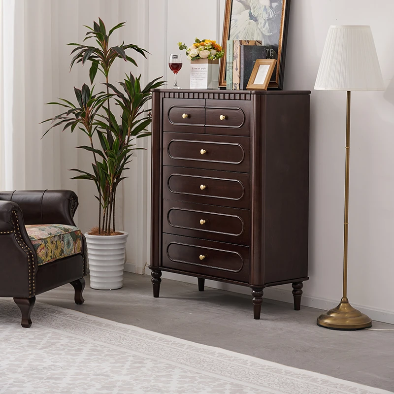 美式轻奢风格纯实木五斗柜樱桃木法式复古立柜多抽屉卧室储物柜子