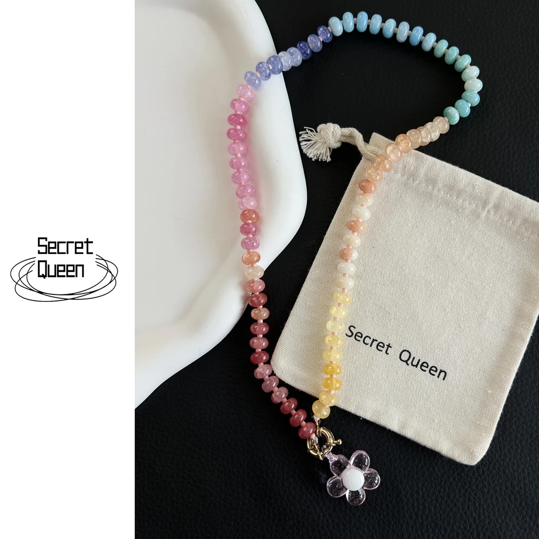 钛钢项链 小众设计彩色算盘珠亚克力花朵项链s062