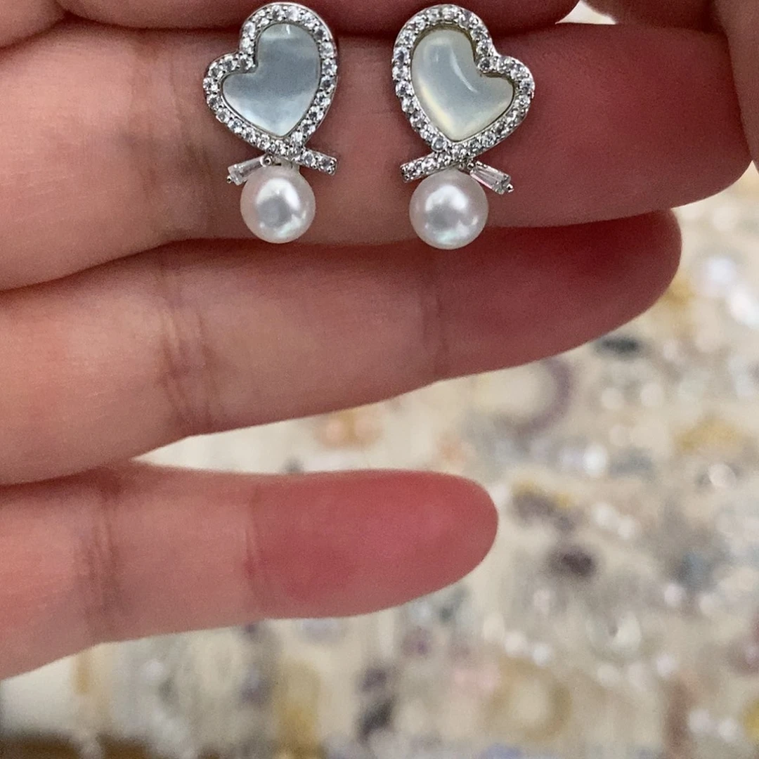 银S925镶嵌耳饰淡水珍珠