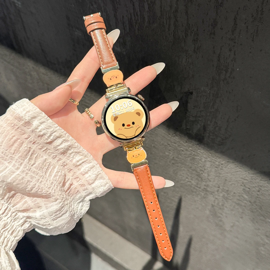 〔黄油小熊〕适用于华为gt6/gt5表带女gt43手表头层皮质小蛮腰腕带