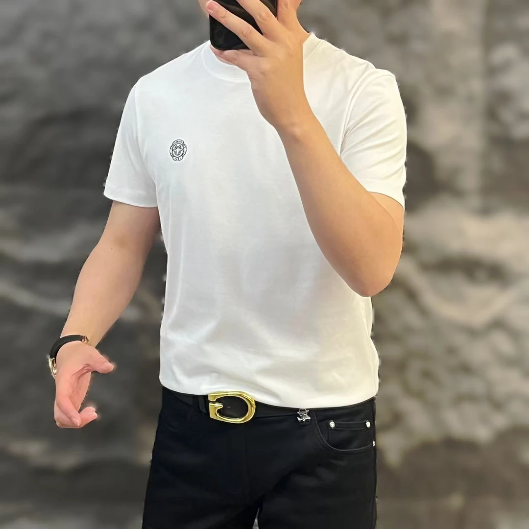 新款高端男士潮流百搭个性胸标休闲短袖T恤9609