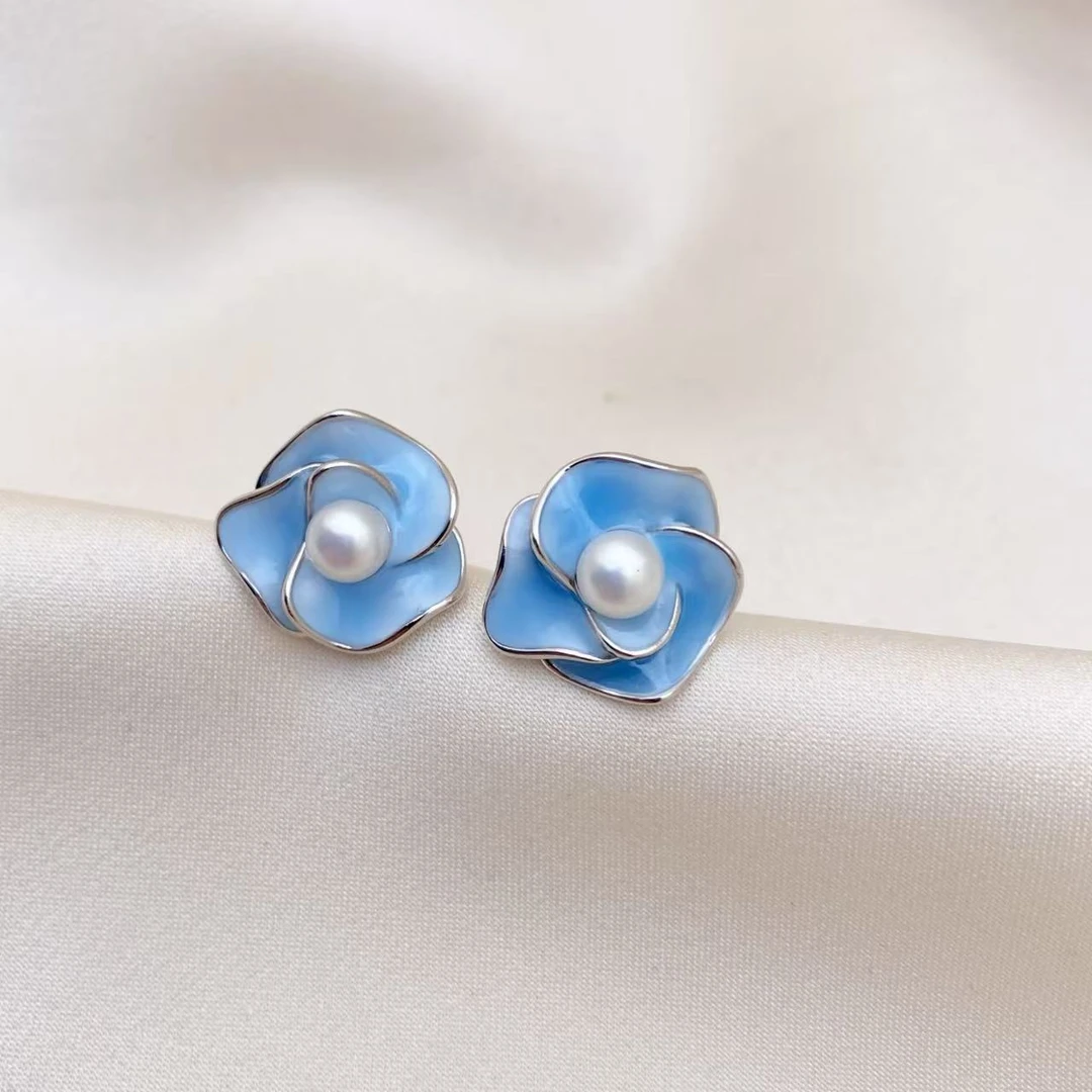 LH087【夕颜珍珠耳饰】气质蓝色轻奢时尚百搭法式小众简约复古甜美