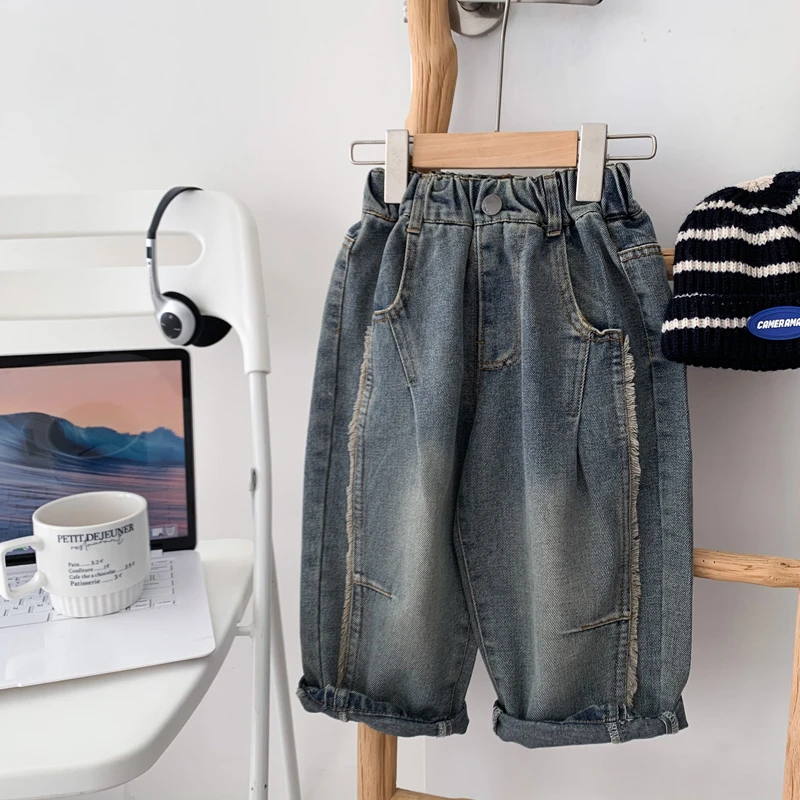 男童裤子春秋休闲中裤牛仔裤韩版中大男童牛仔裤男短裤男童痞帅潮