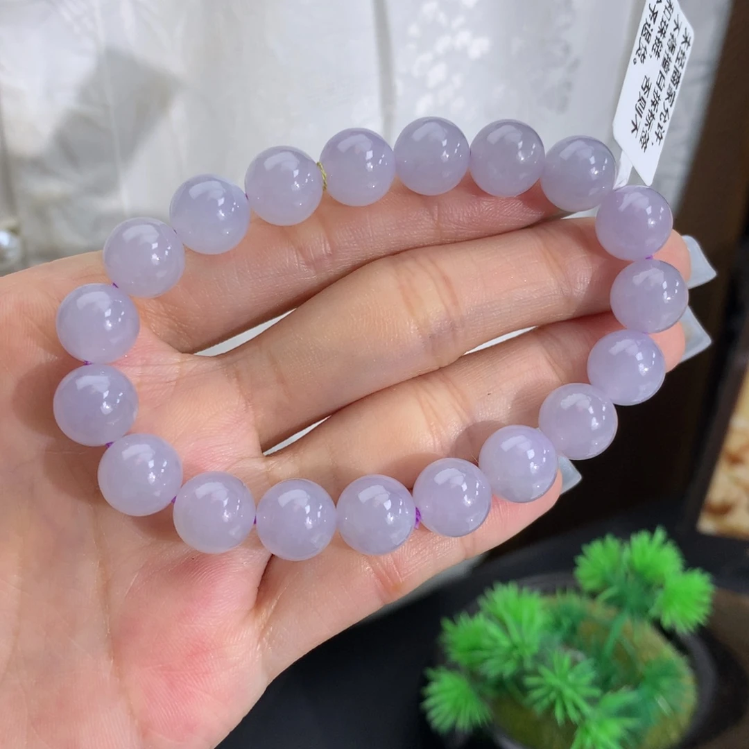 翡翠未镶嵌手串卡9.9胶润淡紫手串