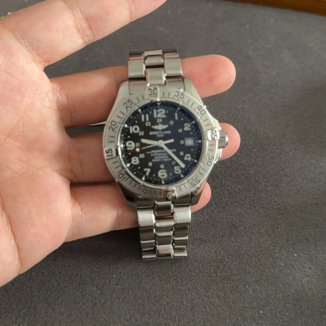 95新 BREITLING/百年灵 挑战者/自动机械男士腕表/三针银翅膀标志