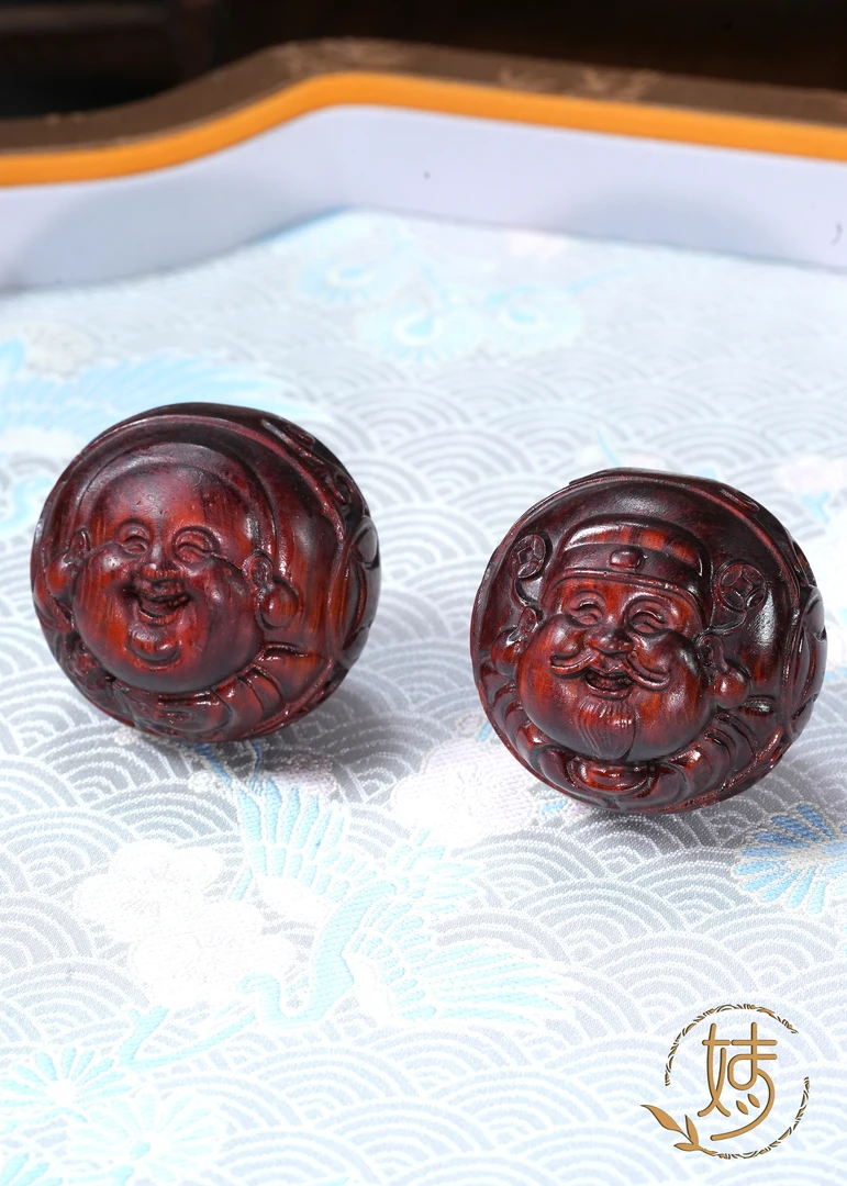 【婧婧精选】精品 . 紫檀有才有福双珠 优质木质文玩