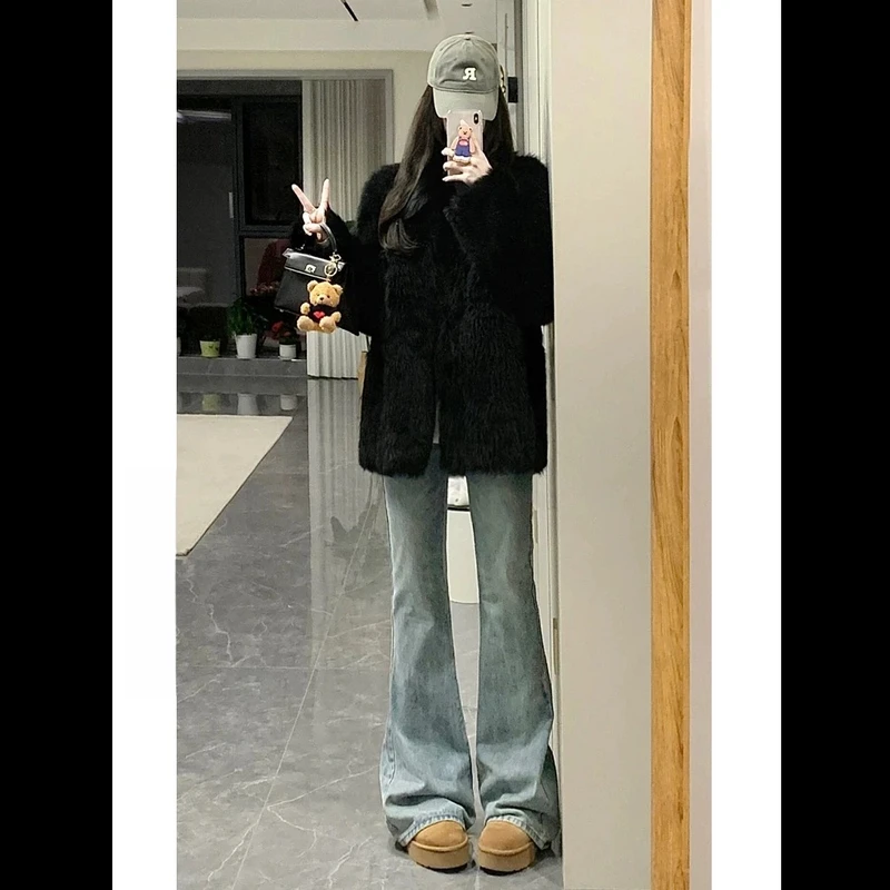 【秋季新款】复古怀旧蓝高弹力微喇叭牛仔裤女显高显瘦穿搭高腰修身