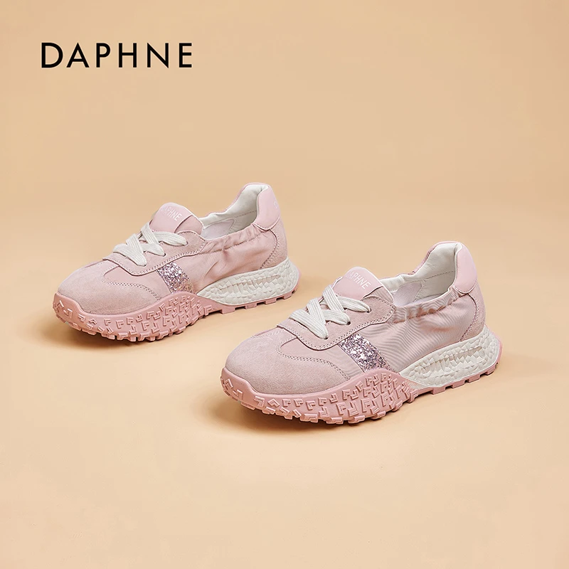 达芙妮运动鞋女2025春新款厚底德训鞋时尚巴蒂拼色阿甘鞋圆头系带