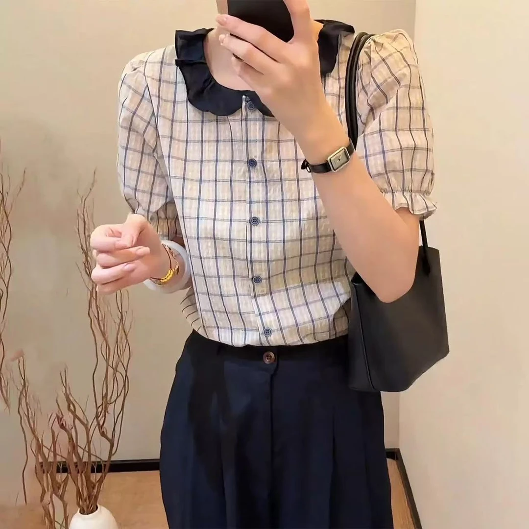 【宝贝家】562格子衬衫泡泡袖