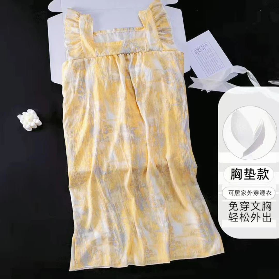 带胸垫睡裙夏季吊带薄款睡衣女新款女士学生网红家居服夏天连衣裙