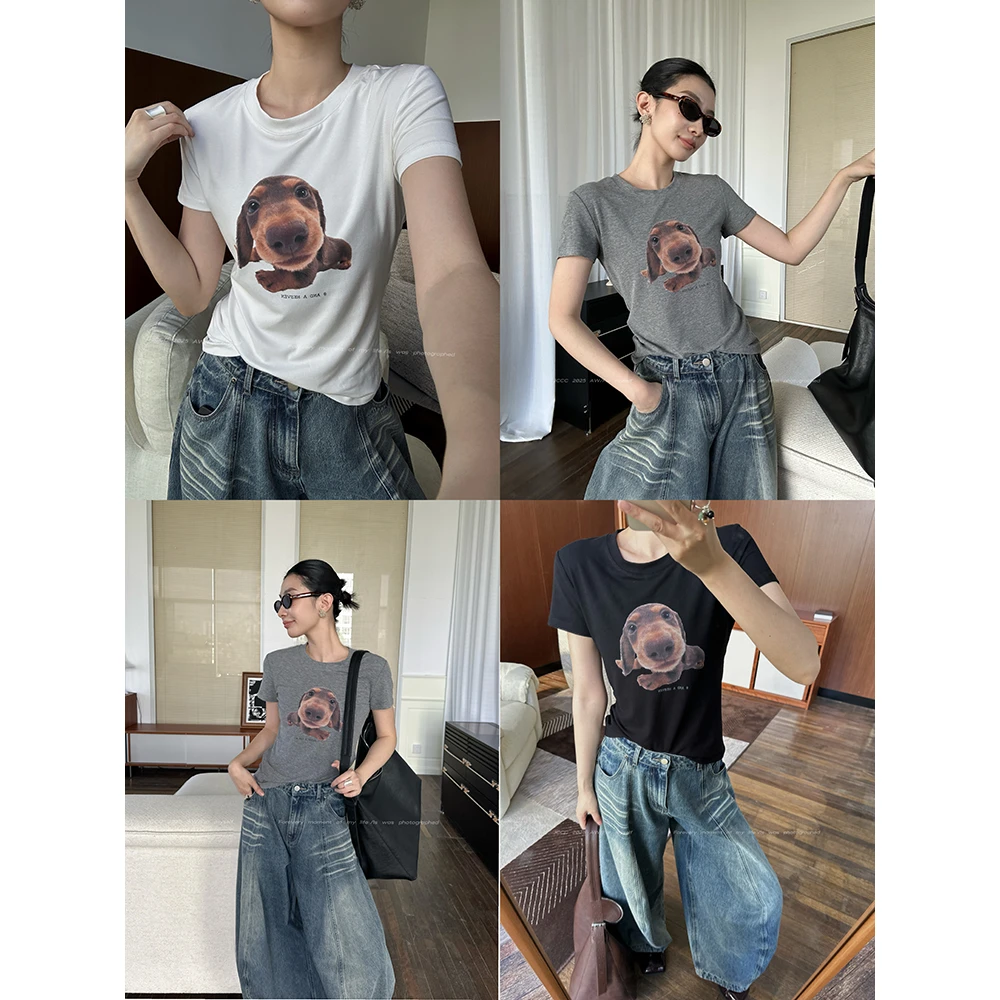 JCCC影子【Hi,小狗】三色小狗印花修身短袖T恤JE5BBT24
