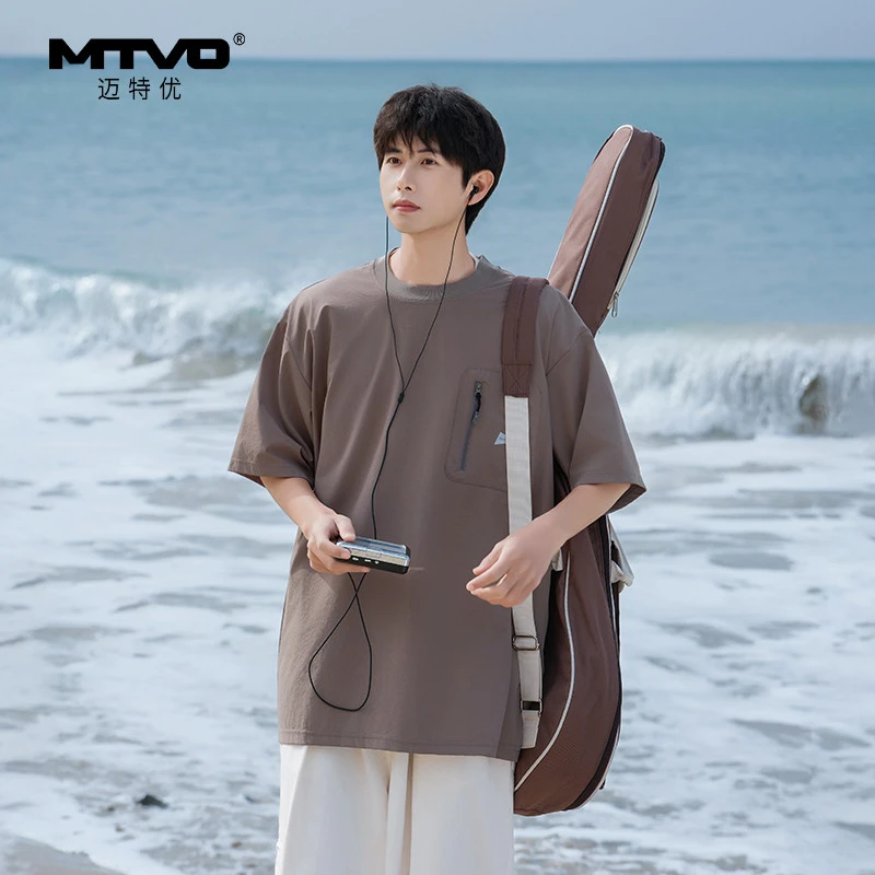 MTVO迈特优夏季口袋拉链圆领短袖机能风T恤户外运动休闲半袖男564