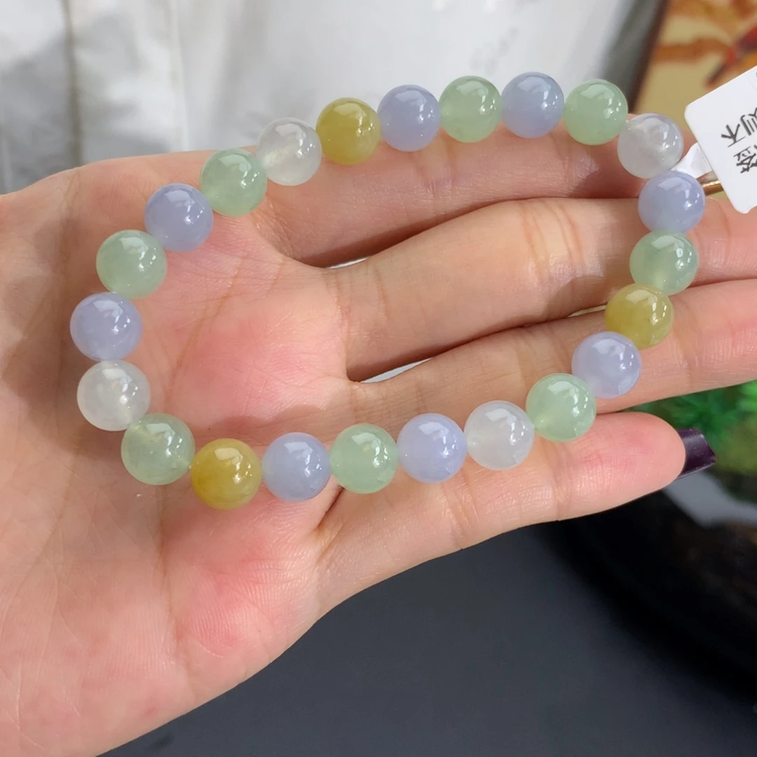 翡翠未镶嵌手串卡8胶润多宝手串