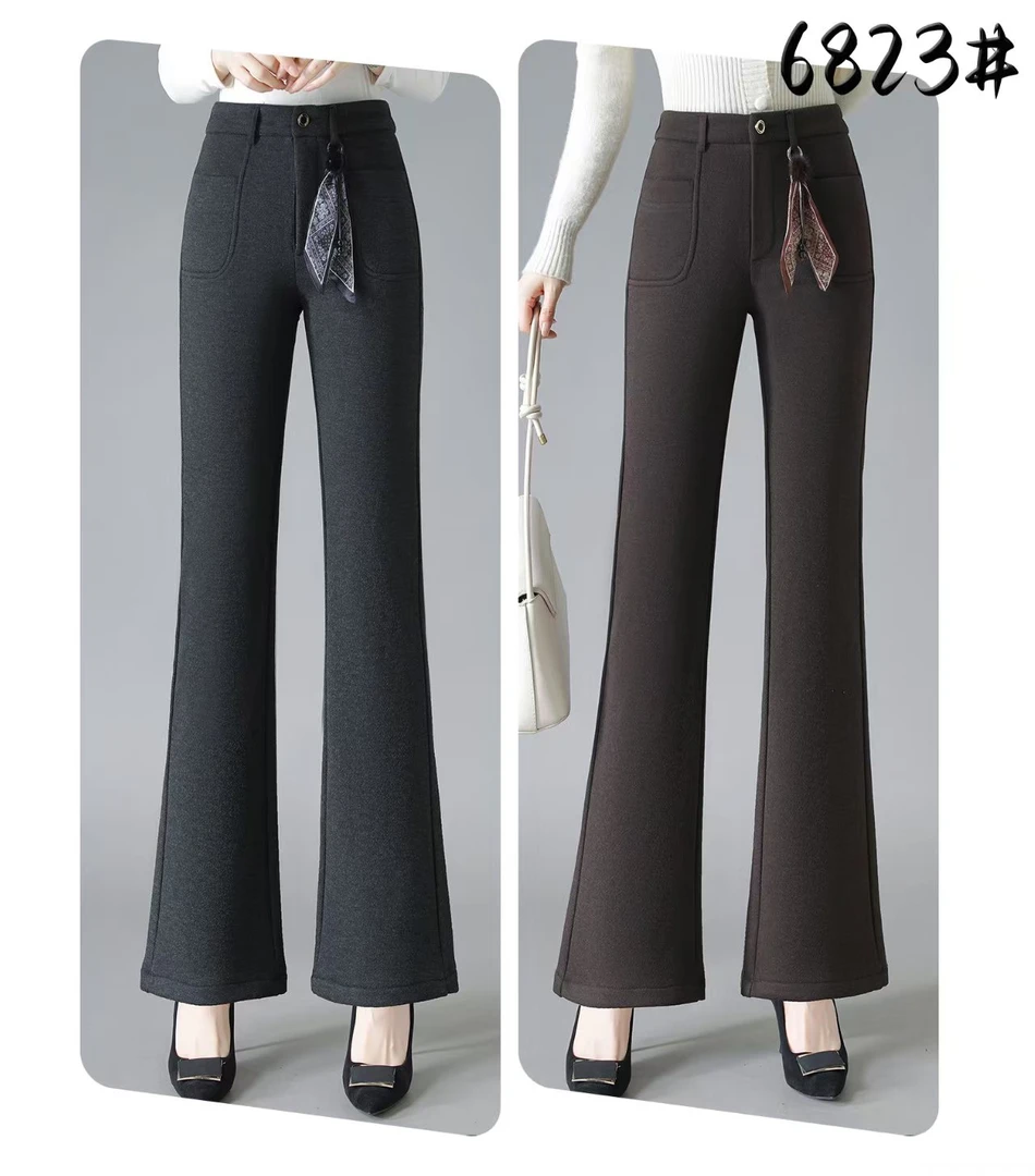 #6823微喇裤高腰显瘦秋冬新款加绒加厚垂感休闲百搭绵羊呢裤