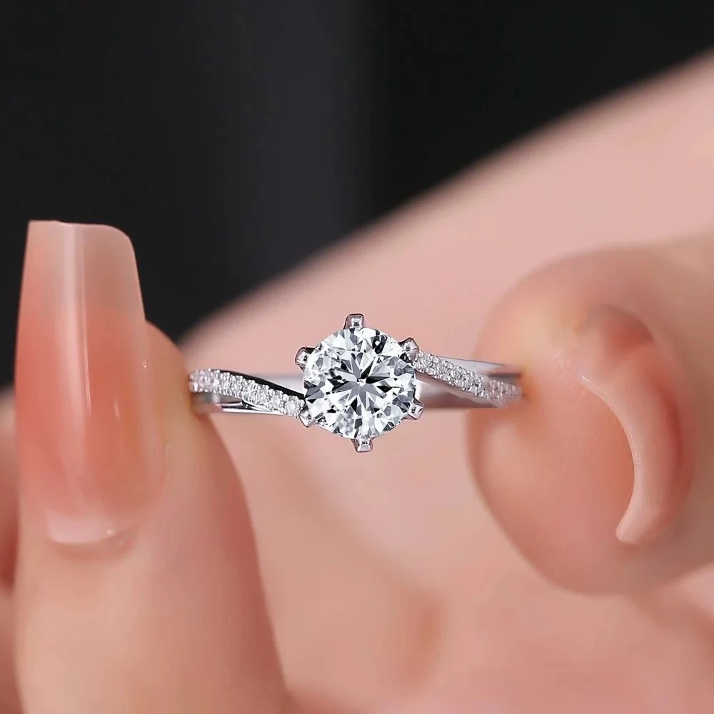 925银莫桑石银制品 【微扭臂皇冠】1-2克拉/高品质D色莫桑石女戒