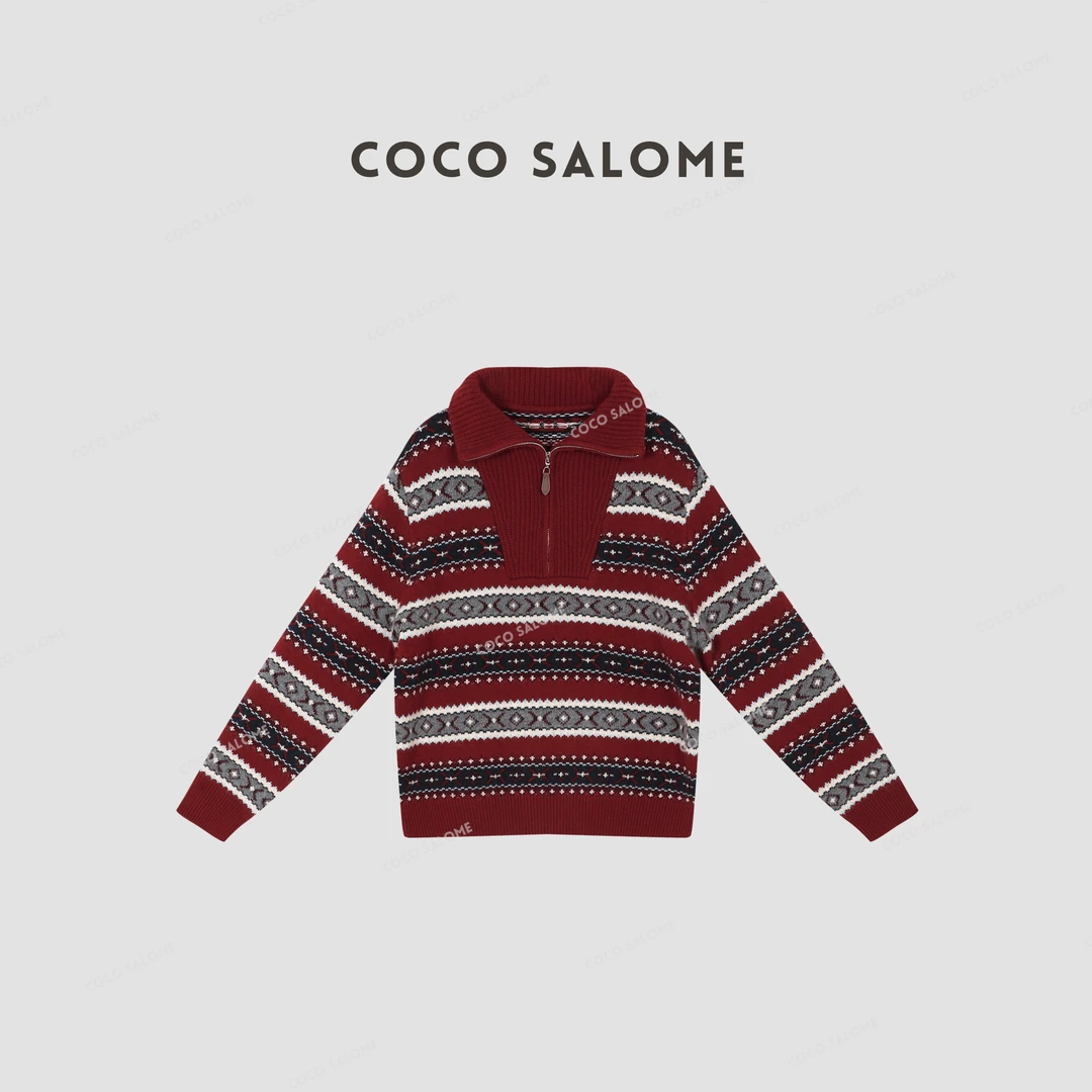 COCO SALOME⒃【万花筒】绵羊毛兔毛混纺立领套头提花毛衣0935