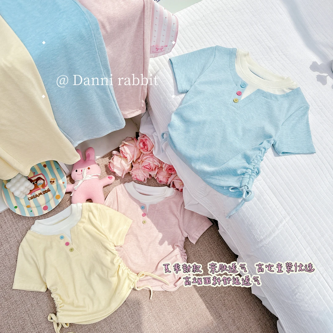 【Dannirabbit】*夏季新品纯色 + 彩虹扣纯色女童套装*Y-168