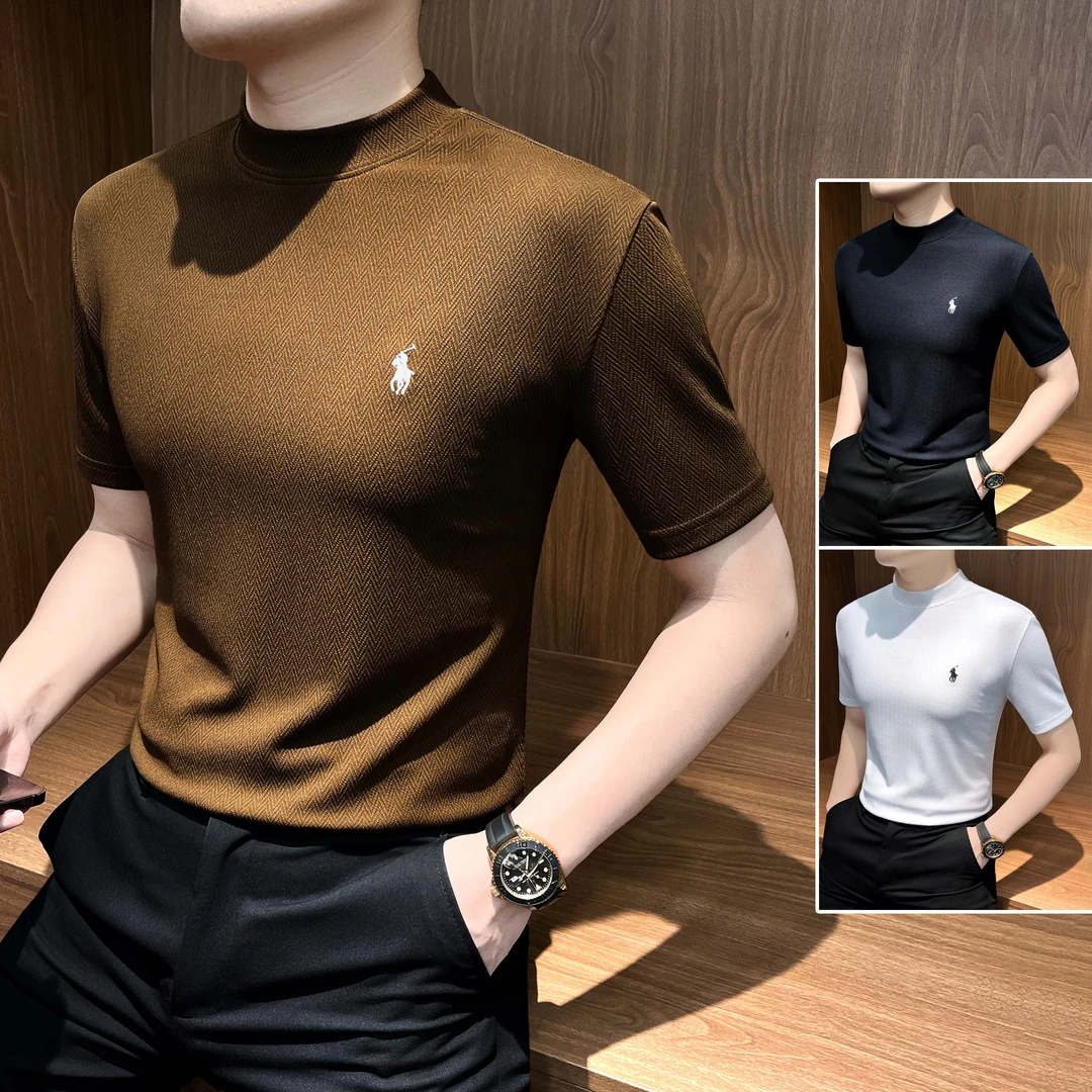 圆领t恤短袖男款爆款2025新款痞帅潮流时尚百搭纯色针织打底衫男