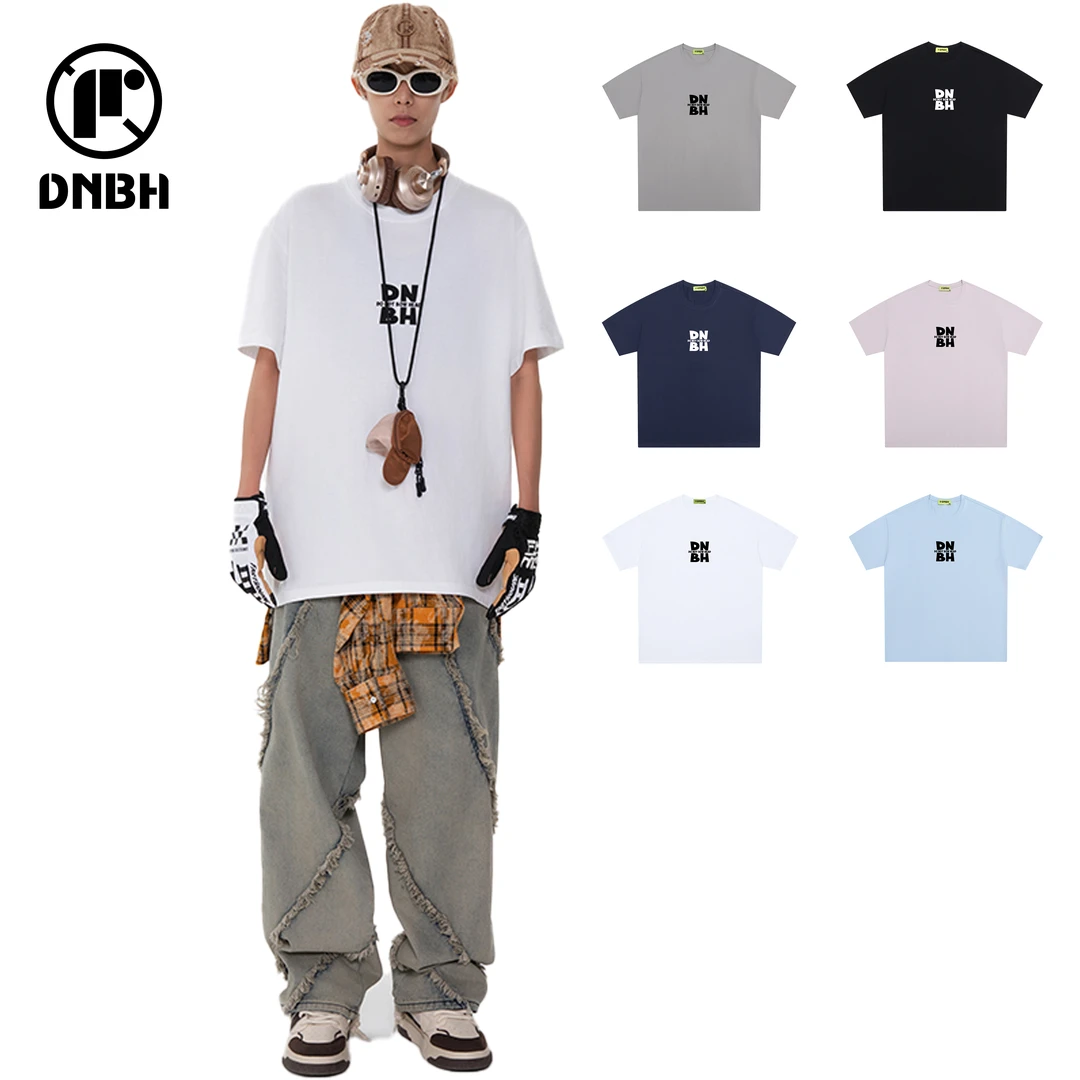 DNBH禁止低头美式简约纯色厚版字母Logo印花宽松短袖T恤男女同款