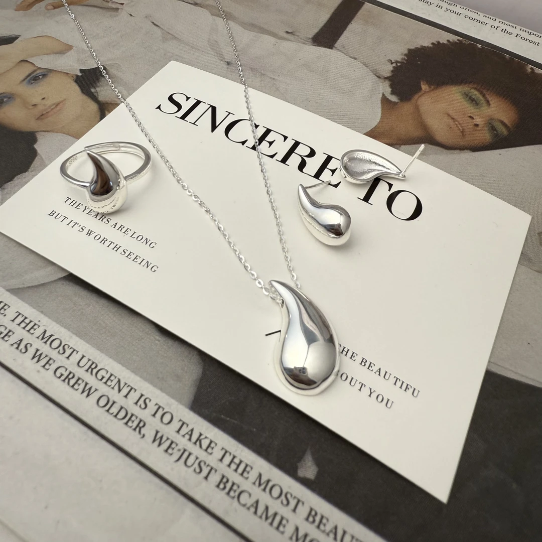 足银耳饰 纯银光面三件套