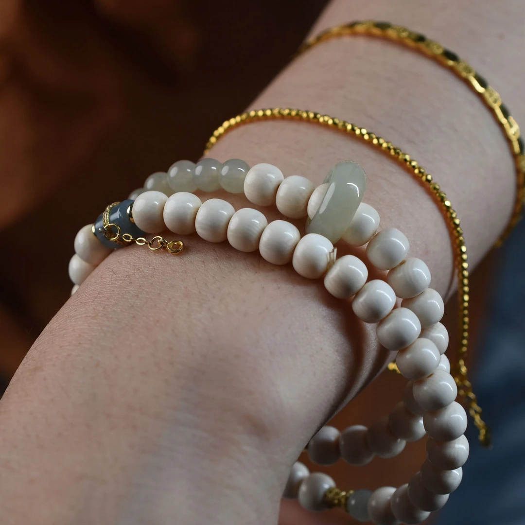 天然保真猛犸牙 DIY设计 7*6老型珠 双圈复古风百搭女款手链D036