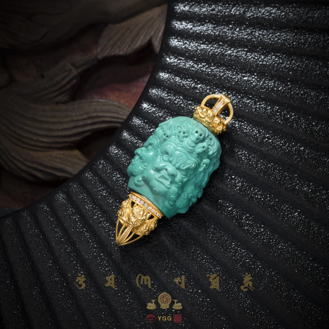 员格格【孤品】/18K金/绿松大黑杵吊坠/GPPLCF72