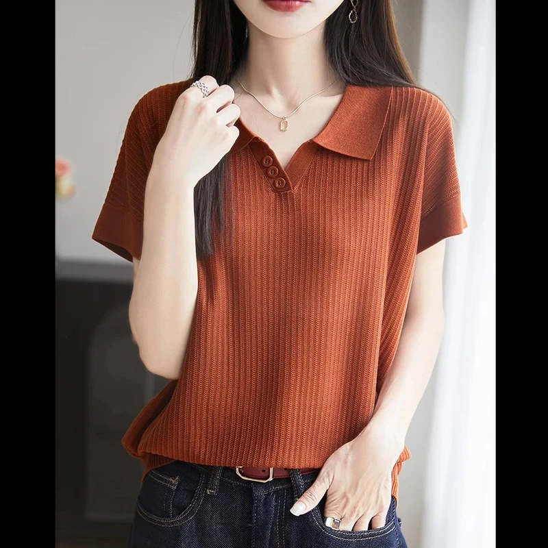 100天丝莱赛尔 polo法式风格 短袖针织衫巨显瘦设计 晾感不闷热