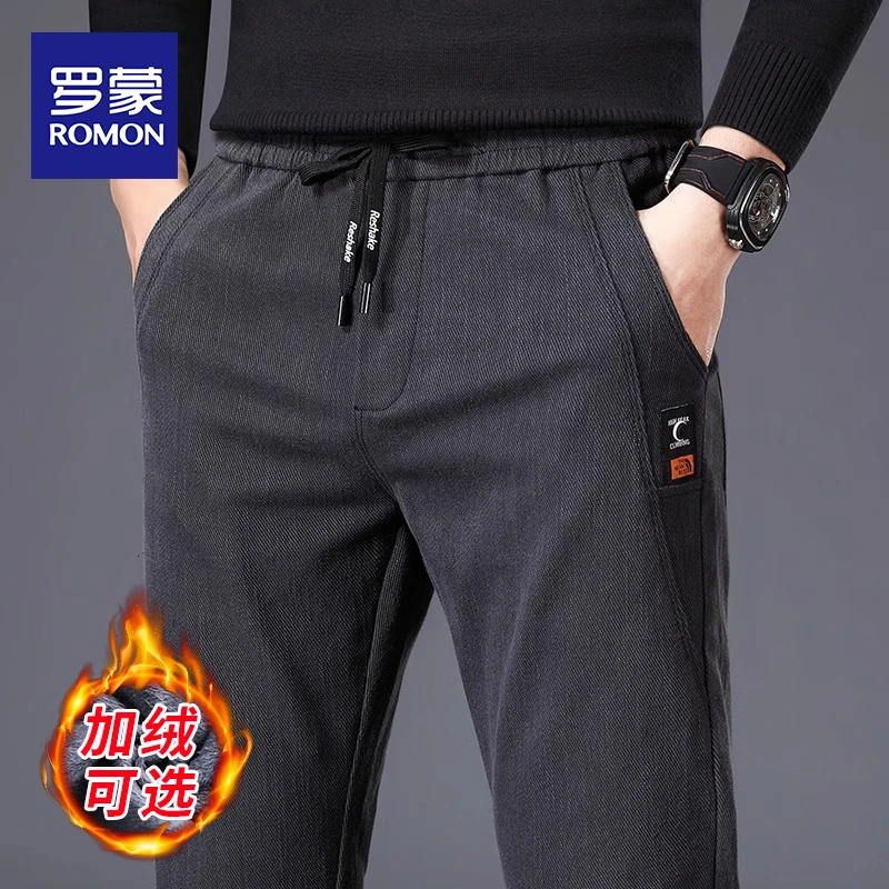 罗蒙秋冬季休闲裤男款潮流百搭修身直筒2025秋季新款加绒弹力裤子