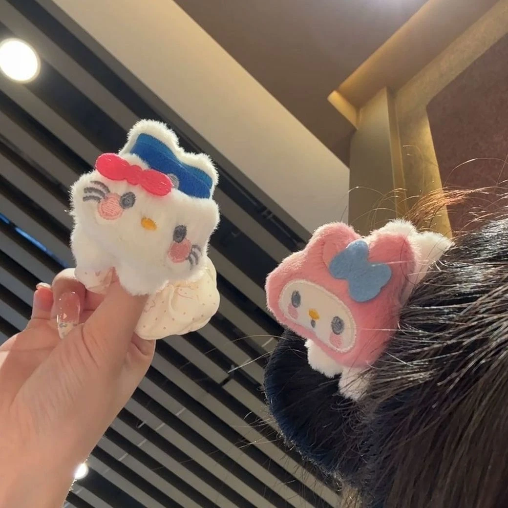 可爱毛绒美乐蒂KT猫发圈卡通百搭丸子头大肠圈网红ins风简约发饰
