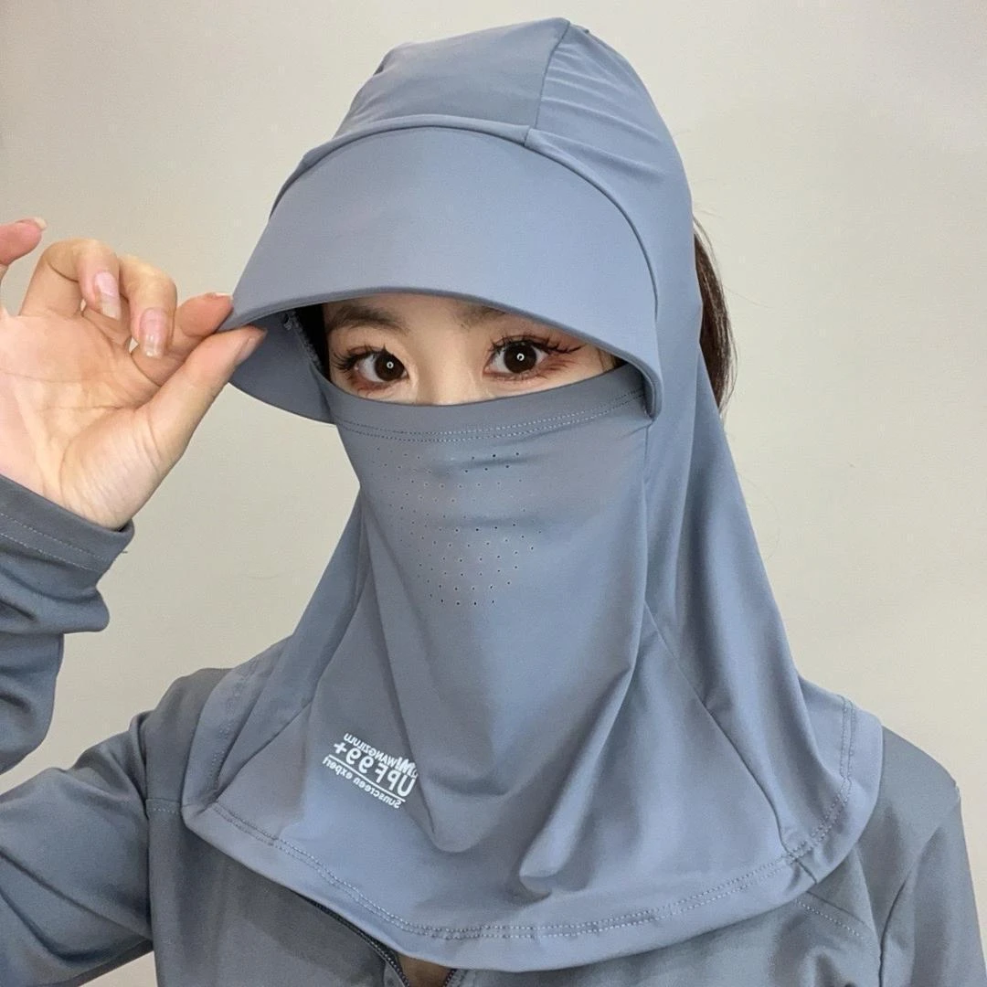 夏季薄款透气无痕太阳帽全脸遮阳帽女士夏天骑行面罩防晒一体帽子