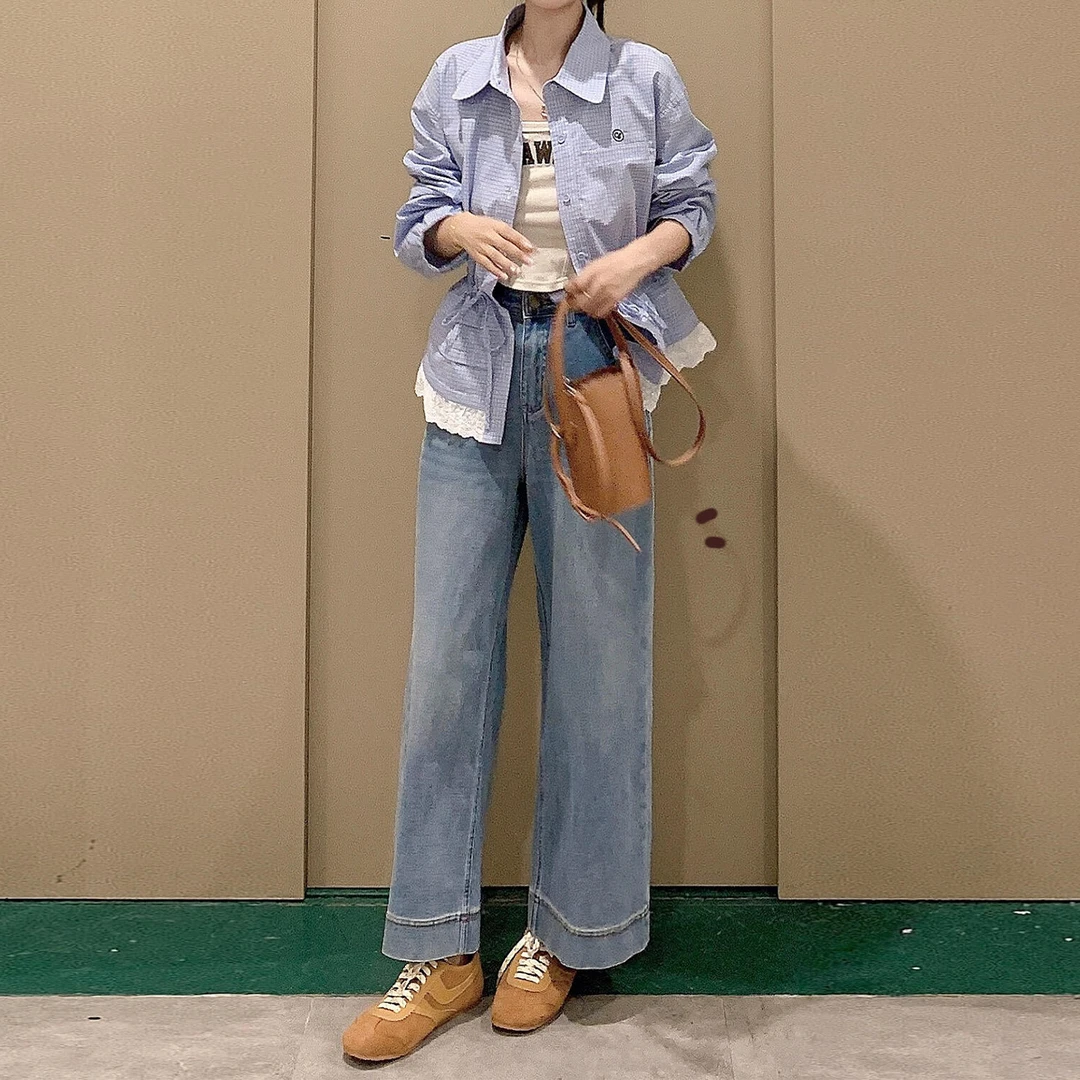 大码高腰显瘦宽松牛仔裤女秋季款梨形身材遮胯垂感百搭九分直筒裤