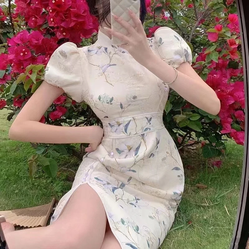 W00473 新中式旗袍裙新款收腰重工刺绣包臀连衣裙